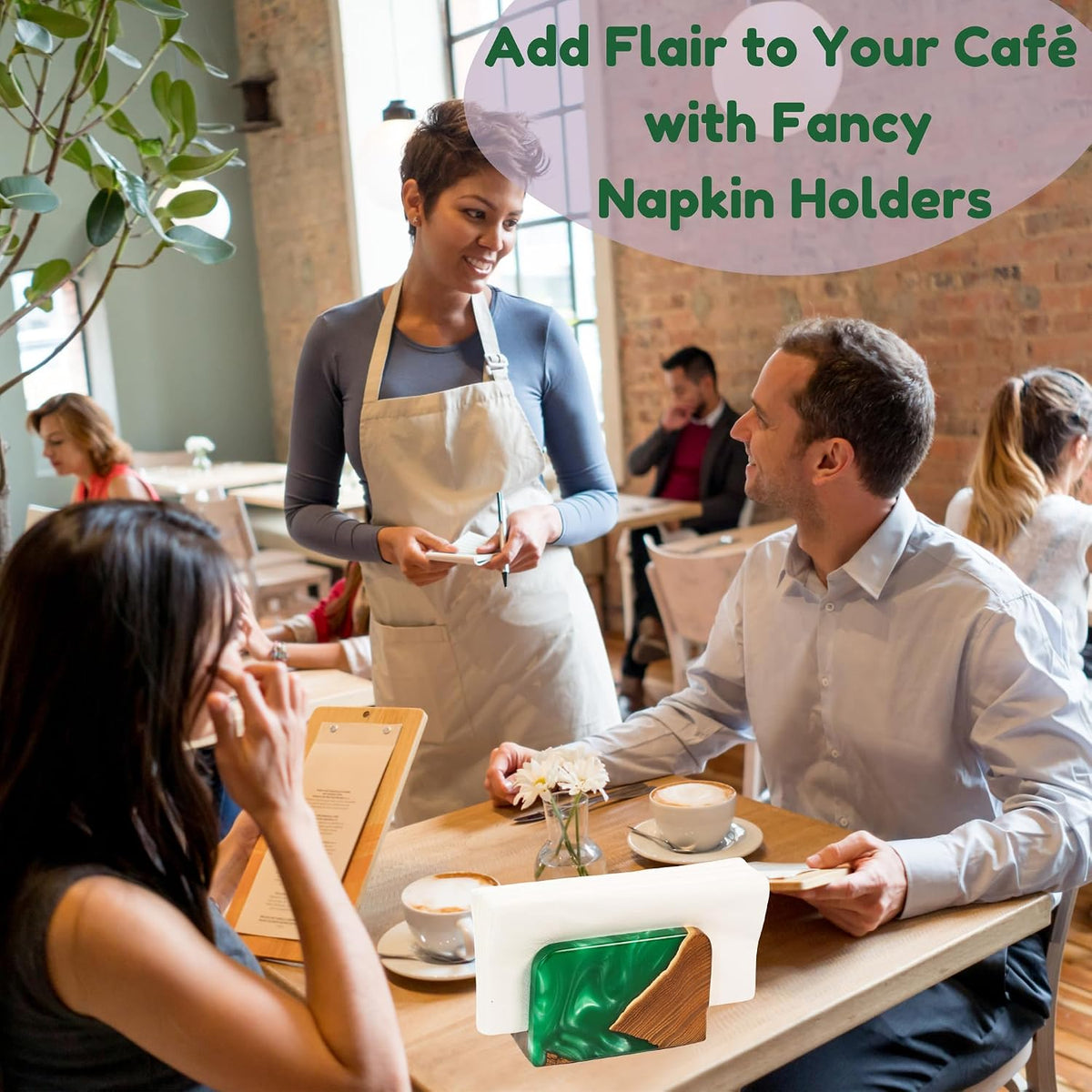 Wooden Napkin Holder with Green Epoxy Inlay for Table & Kitchen Decor