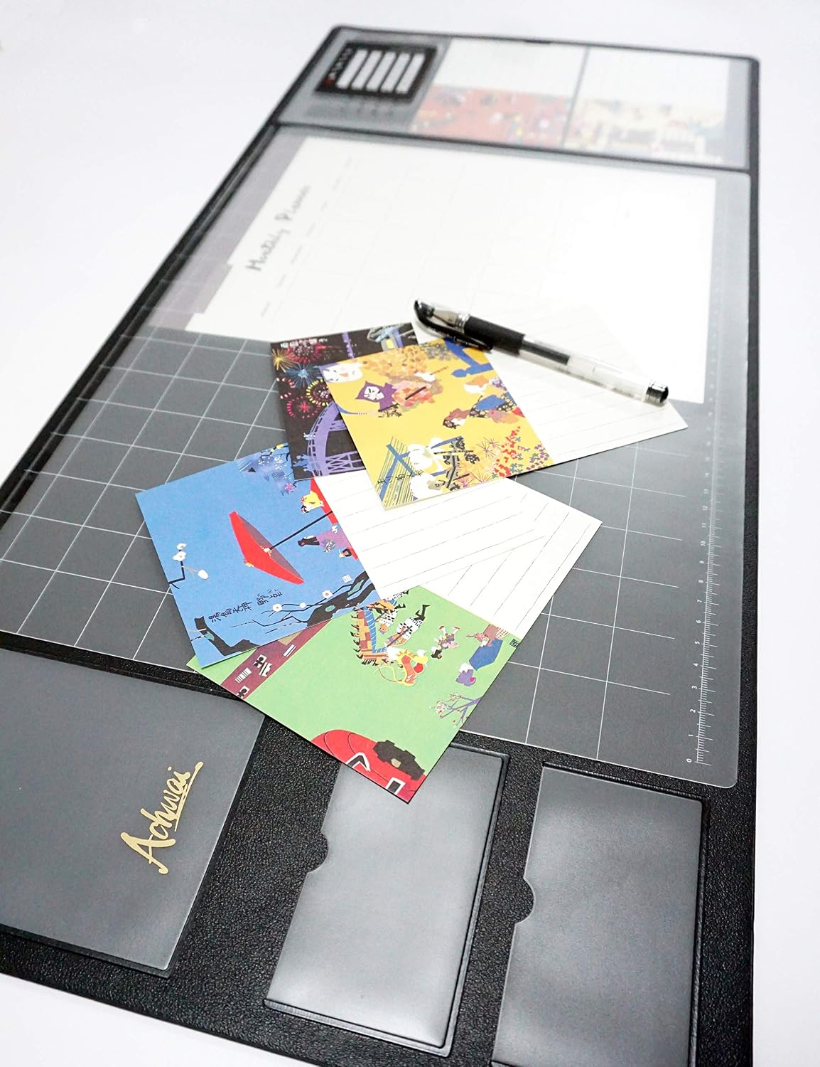 Multifunctional Desk Mat with Calendar, with Pockets for Notes/Monthly Plans/...
