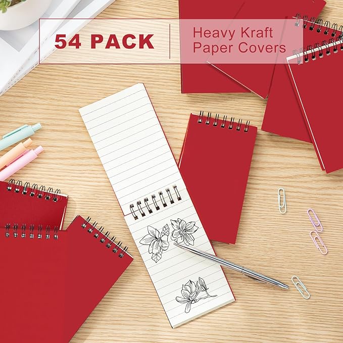 Tenceur 54 Pcs Pocket Notebook Small 3 x 5 Inch Red Spiral Notepads Mini Top - Image 3