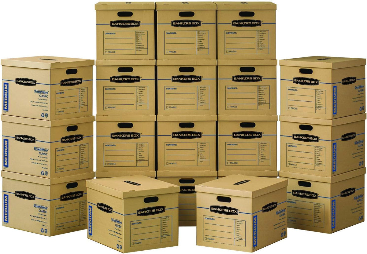 bankers box 20-pack medium classic moving boxes with, main product view