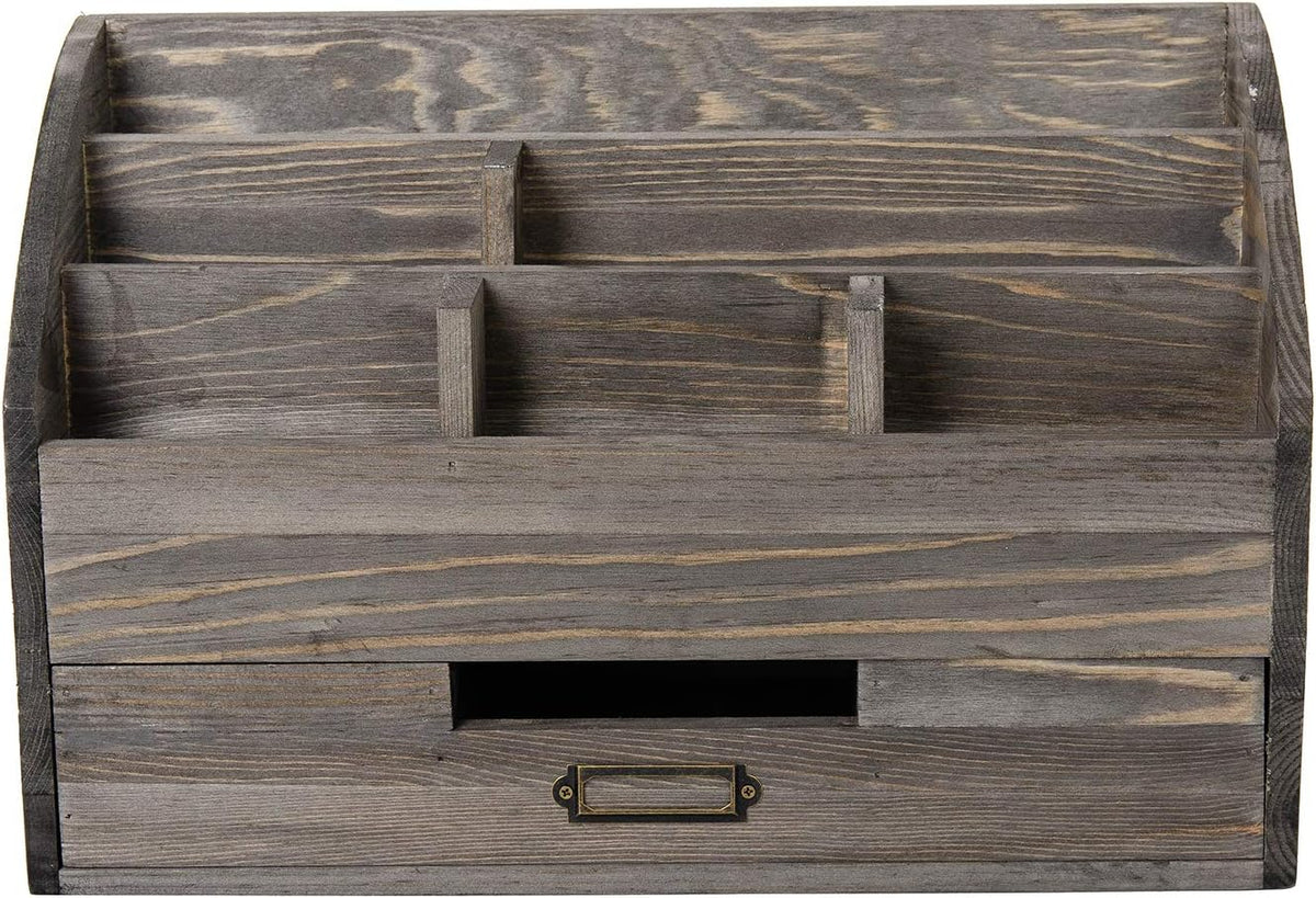 canwedance Distressed Rustic Wooden Office Desk Organizer 5 Compartment with ...