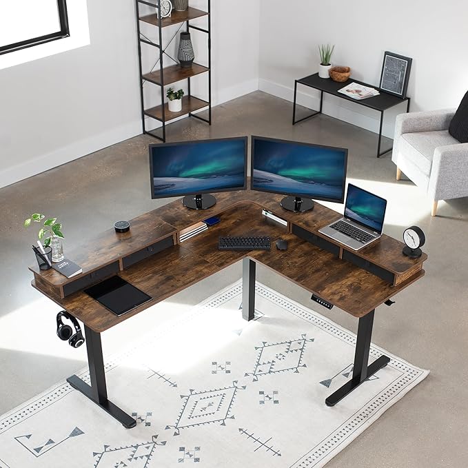 VIVO Electric 2-Tier Corner L-Shaped 63 x 55 inch Standing Desk, Height - Image 7