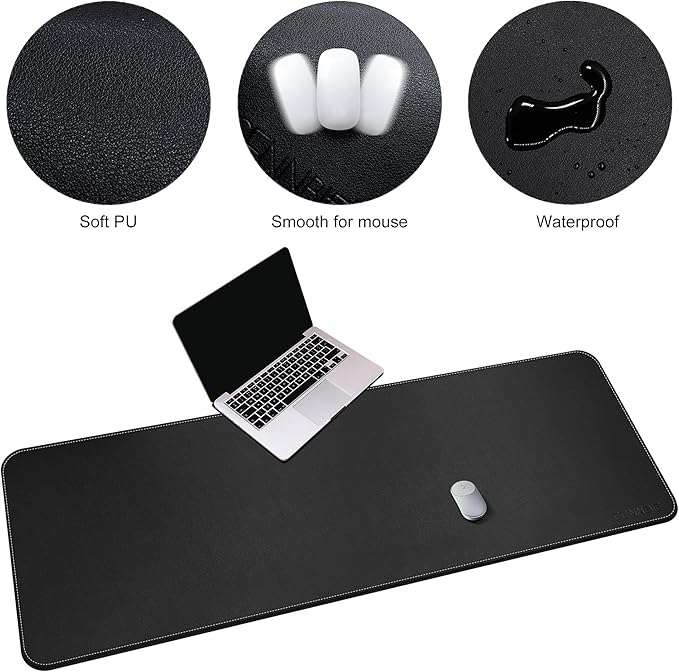 CENNBIE Leather Desk Mat, 66.9" x 23.6" Extra Large Desk Pad Blotter Protector - Image 3