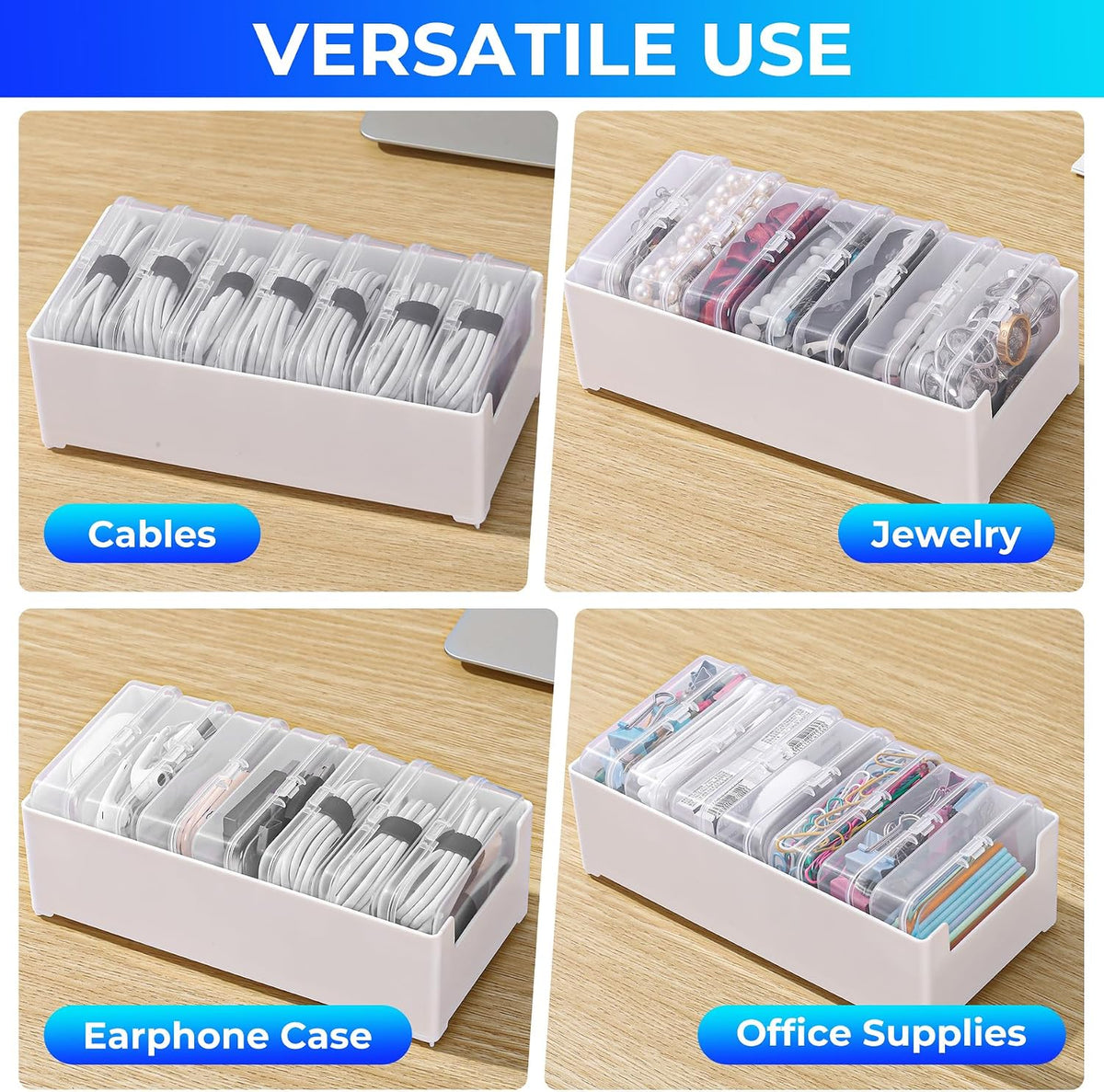 2 Pack Cable Organizer Box with 14 Clear Switch Case, Cable Straps and Label ...