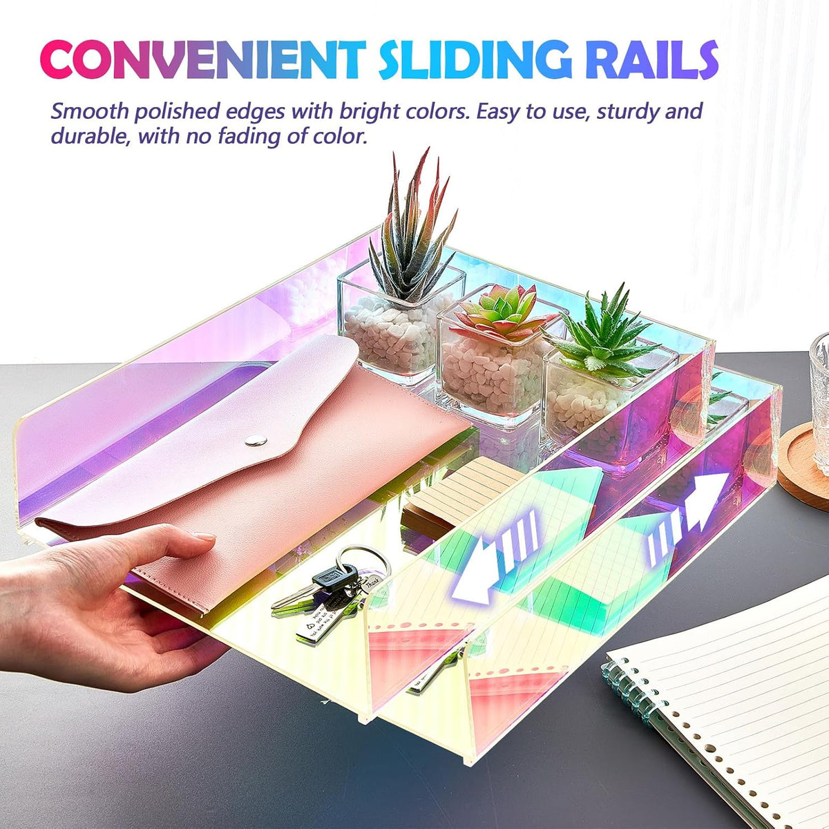 Suzile 3 Pcs Iridescent Acrylic Letter Organizer 12.6 x 9.5 x 2.8 Inches Stac...