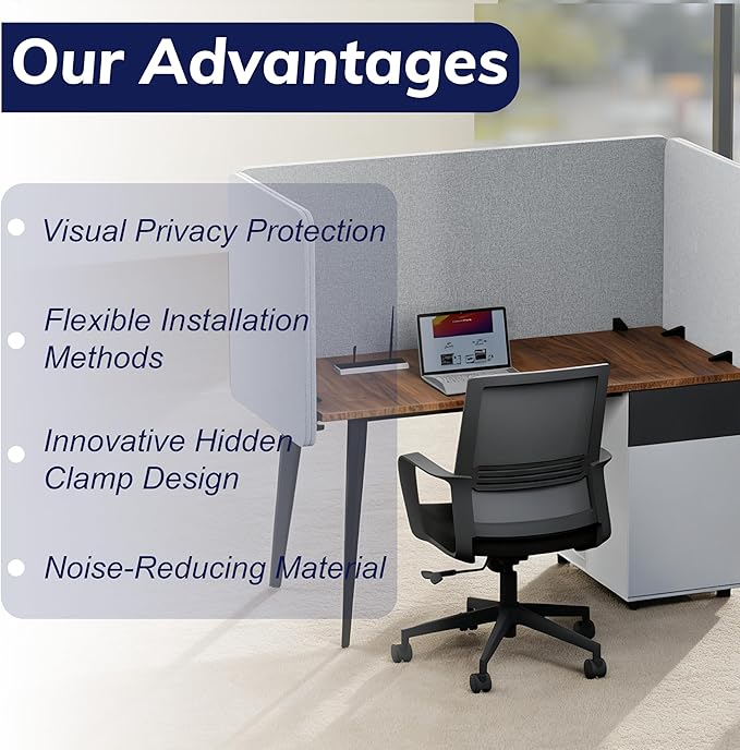 KERRAM Desk Privacy Panel 24 x 24 Inch, Sound Absorbing & Proof Desk Divider - Image 4