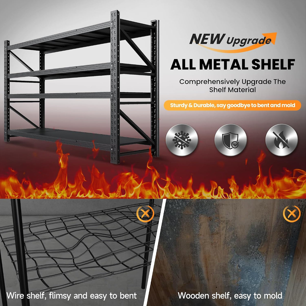 71.3” wide heavy duty metal garage shelving, adjustable, package contents