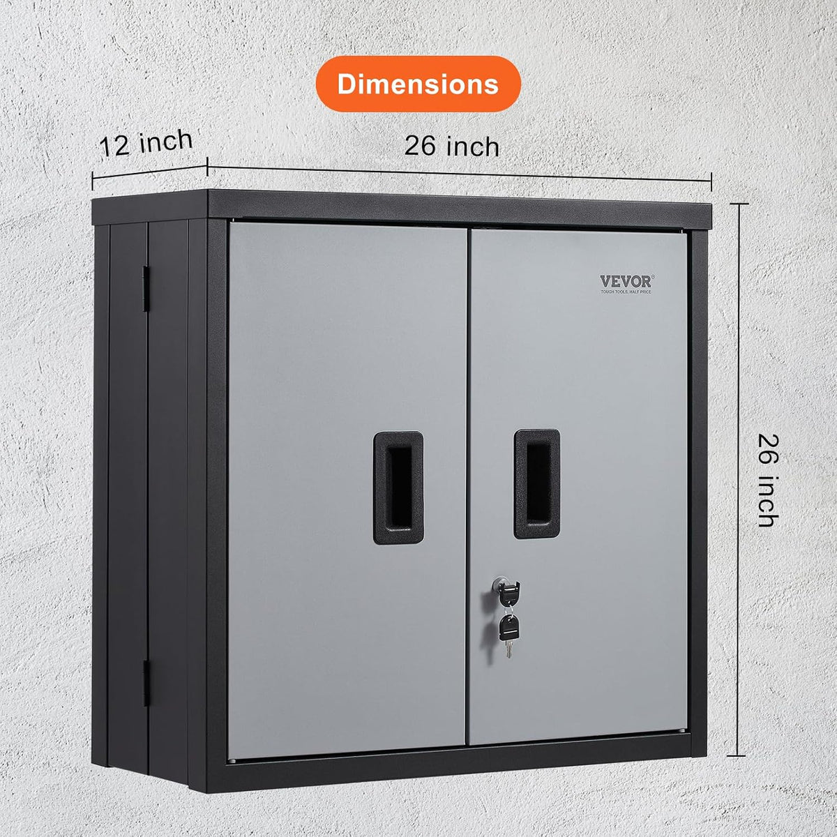 vevor foldable wall cabinet, metal garage locker mounted, close-up detail