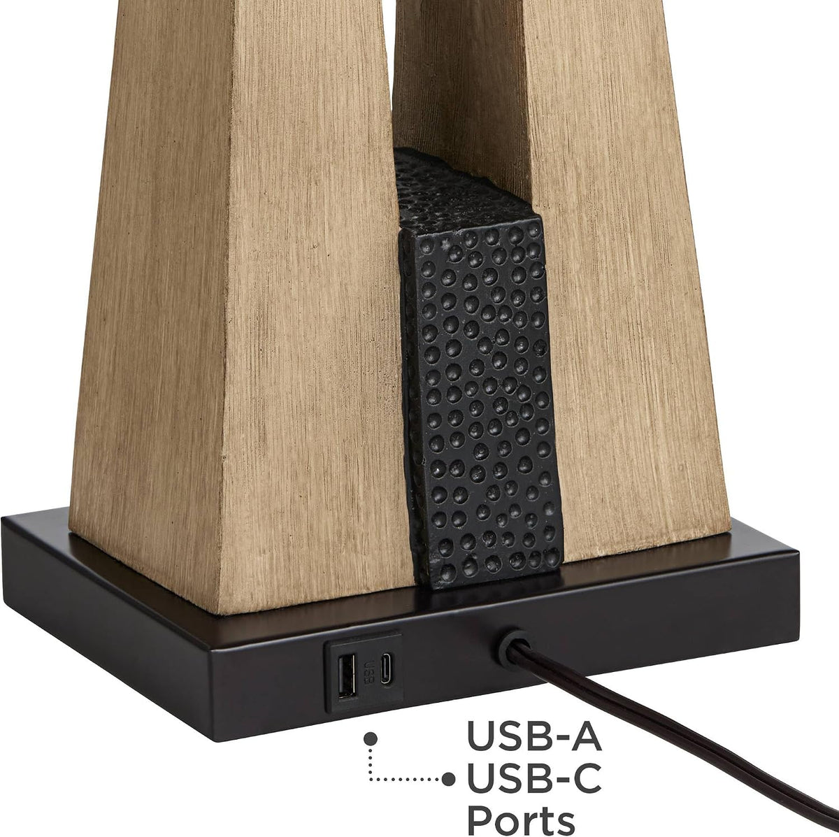 Mitchell 27" Tall Table Lamp USB Set of 2 Column Farmhouse Rustic Oatmeal