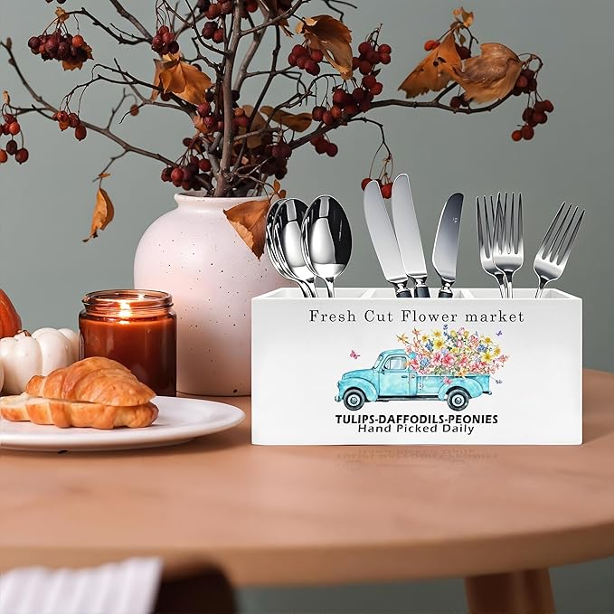 Exqcom Rustic Farmhouse Floral Truck Pen Pencil Holder, Farmhouse Office Decor - Image 4