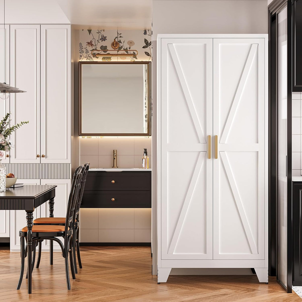 qinptwut 71" metal storage cabinet with doors and, side view