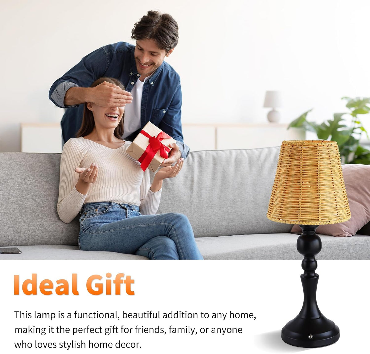 Rechargeable Cordless Table Lamp with Rattan Shade, 5200mAh Touch Dimmable Ba...