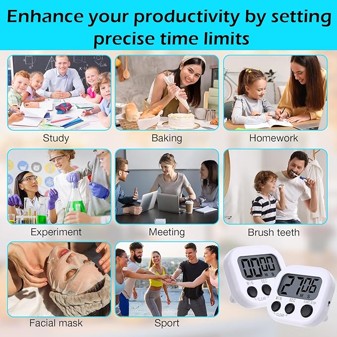 Leumoi 24 Pcs Digital Kitchen Timers Magnetic Back Timers Bulk Large Screen - Image 7