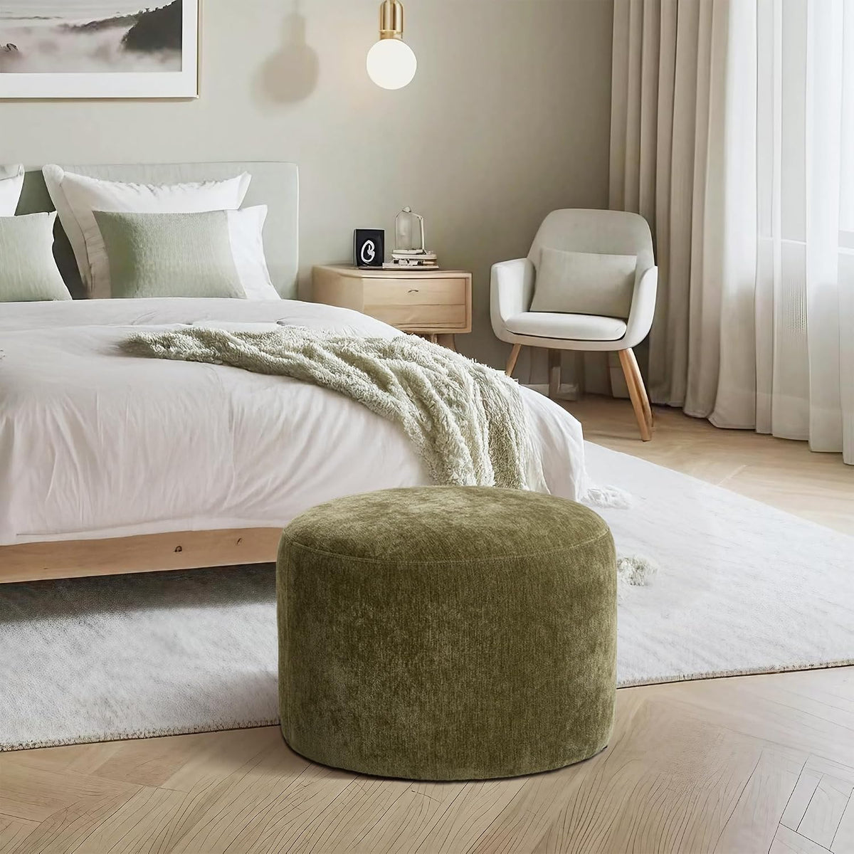 Flouki Pouf Ottoman Footrest, Foot Stools, Modern Round Upholstered Ottomans,...