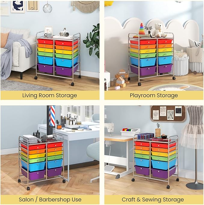 LDAILY 12 Drawer Rolling Storage Cart, Craft Cart Organizer on Wheels w/Metal - Image 9