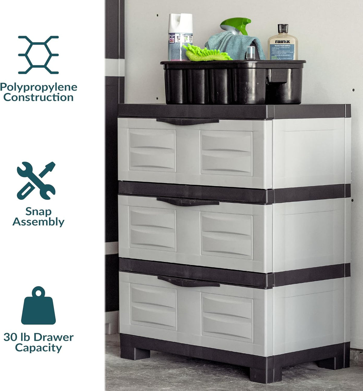 Sunnydaze 29.5" 3-Tier Heavy Duty Garage Storage Drawers, Gray