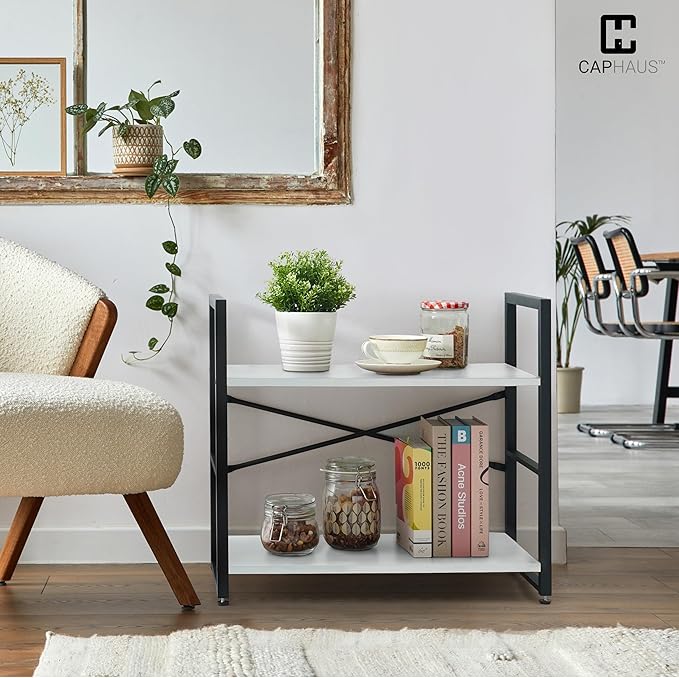 CAPHAUS 2 Tier Small Bookshelf, 24 Inch Width Free Standing Shelf, Bookcase - Image 4