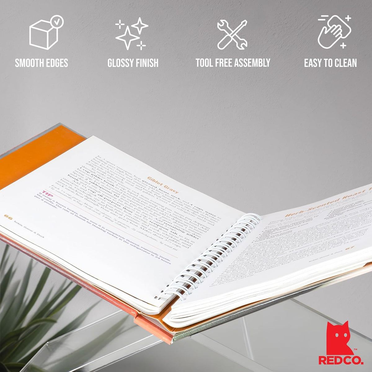 Red Co. Transparent Clear Acrylic Book Holder 2 Piece Reading Stand for Open ...