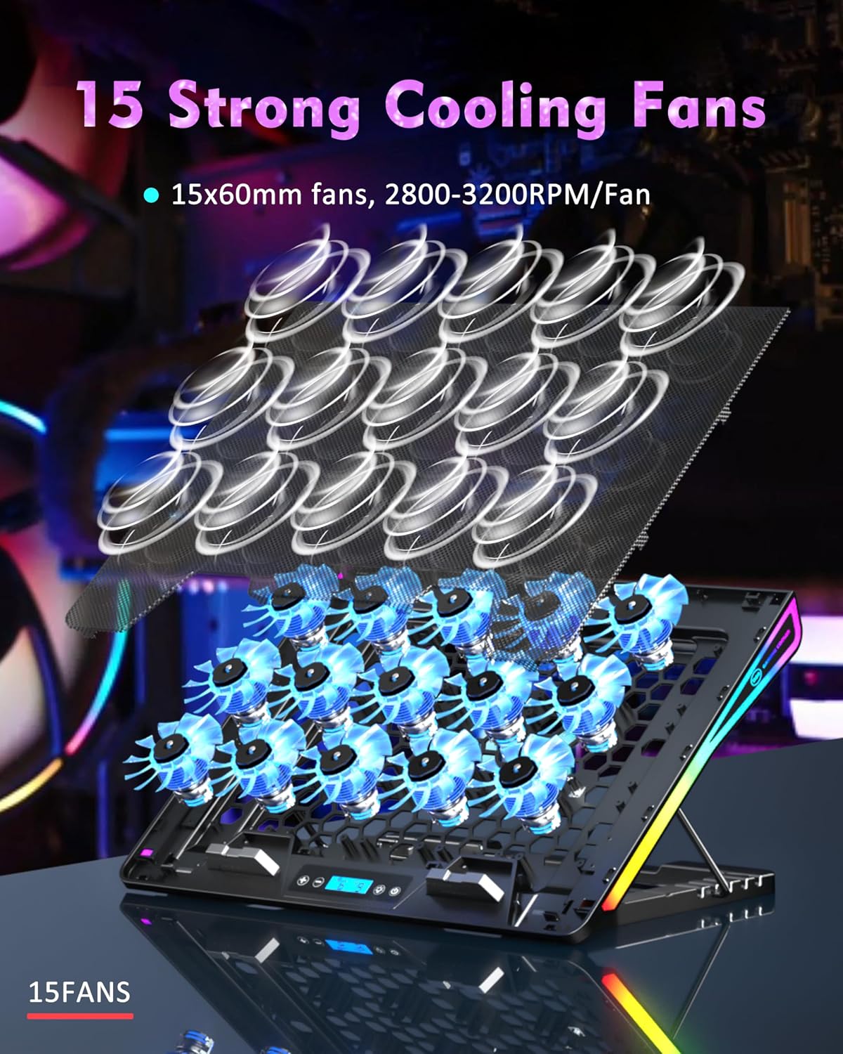 AICHESON Laptop Cooling Pad 15 Powerful Fans for 15-17.3 inch PC Computers