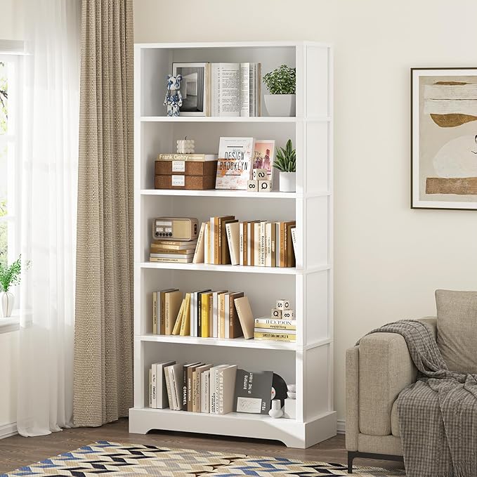 TVU 5-Tier Wooden Book shelf, Floor-Standing Display Bookcase, Farmhouse Style - Image 2