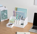 white desktop organizer - 9 compartment office desk showing dimensions