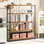 HCHQHS Bookshelf, 5-Tier Industrial Bookcase, Rustic Open Book Shelf, - Image 2