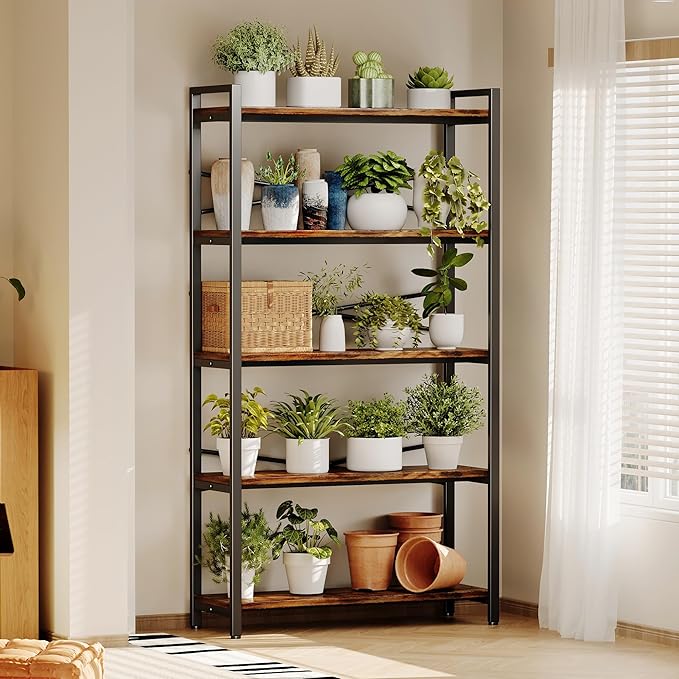 5 Tier Bookshelf 31.49" Width, Tall Book Shelf Storage and Organization - Image 5