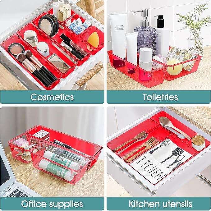 WOWBOX 25 PCS Plastic Drawer Organizer Set, 4 Sizes Desk Drawer Divider - Image 5