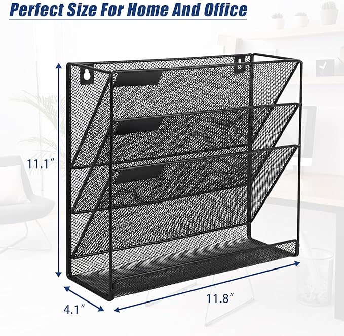 EASEPRES Desk File Organizer Mesh 4-Tier, Hanging Wall Mount Document - Image 2
