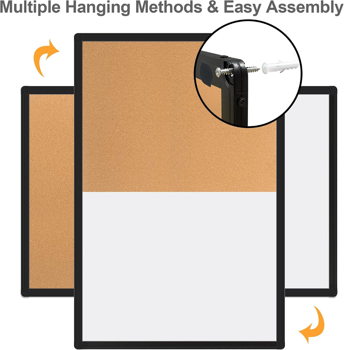 Cork Board White Board Combo, 36" X 24" Magnetic Whiteboard Bulleti...