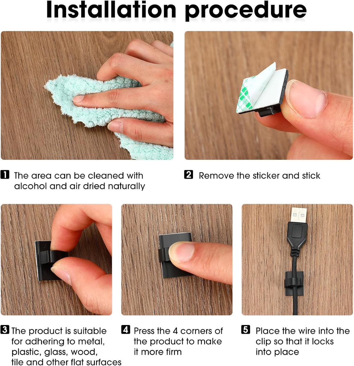 EBOOT 3/4” Adhesive Cable Wire Clips for Desk Wall Car, 1000 Pieces