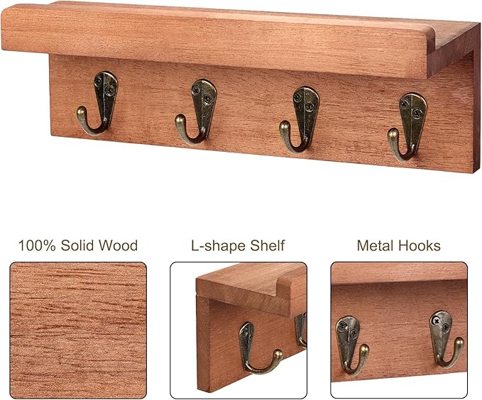 HRONRAD Rustic Key Holder for Wall, Farmhouse Wall Shelf - Image 3