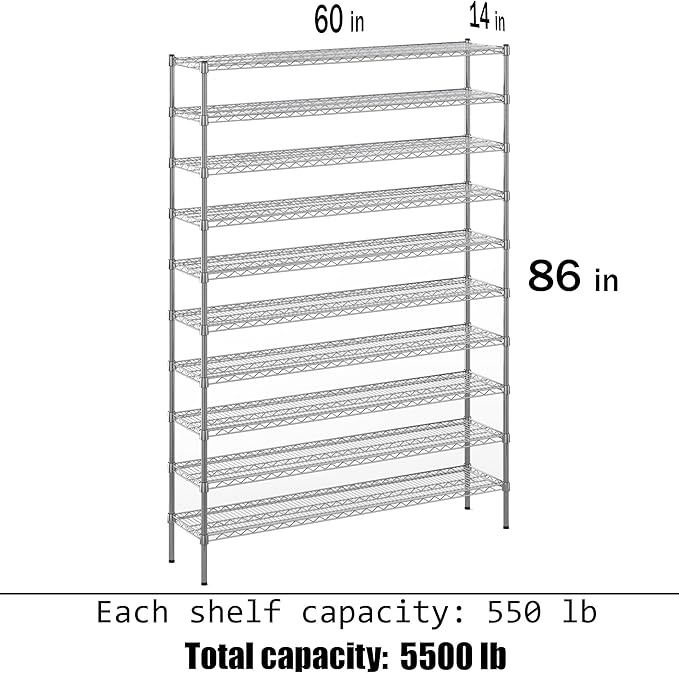 Regal Altair 14" Deep x 60" Wide x 86" Height Wire Shelving Kit | 10-Tier | NSF - Image 3