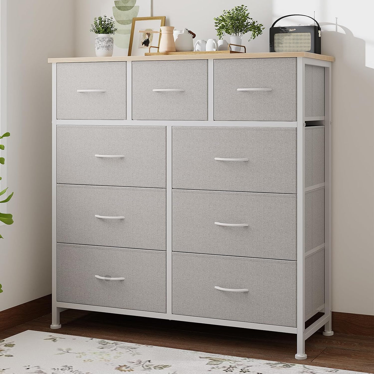 Fabric Dresser for Bedroom with 9 Drawers, Storage Tower