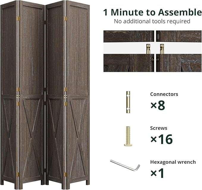 Cozy Castle Wood Room Divider, 4 Panels Folding Privacy Screen, 66.9'' Wall - Image 4