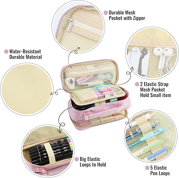 JOINPRO Pencil Case, Large Capacity Pencil Case Organizer; Double Zipper - Image 4