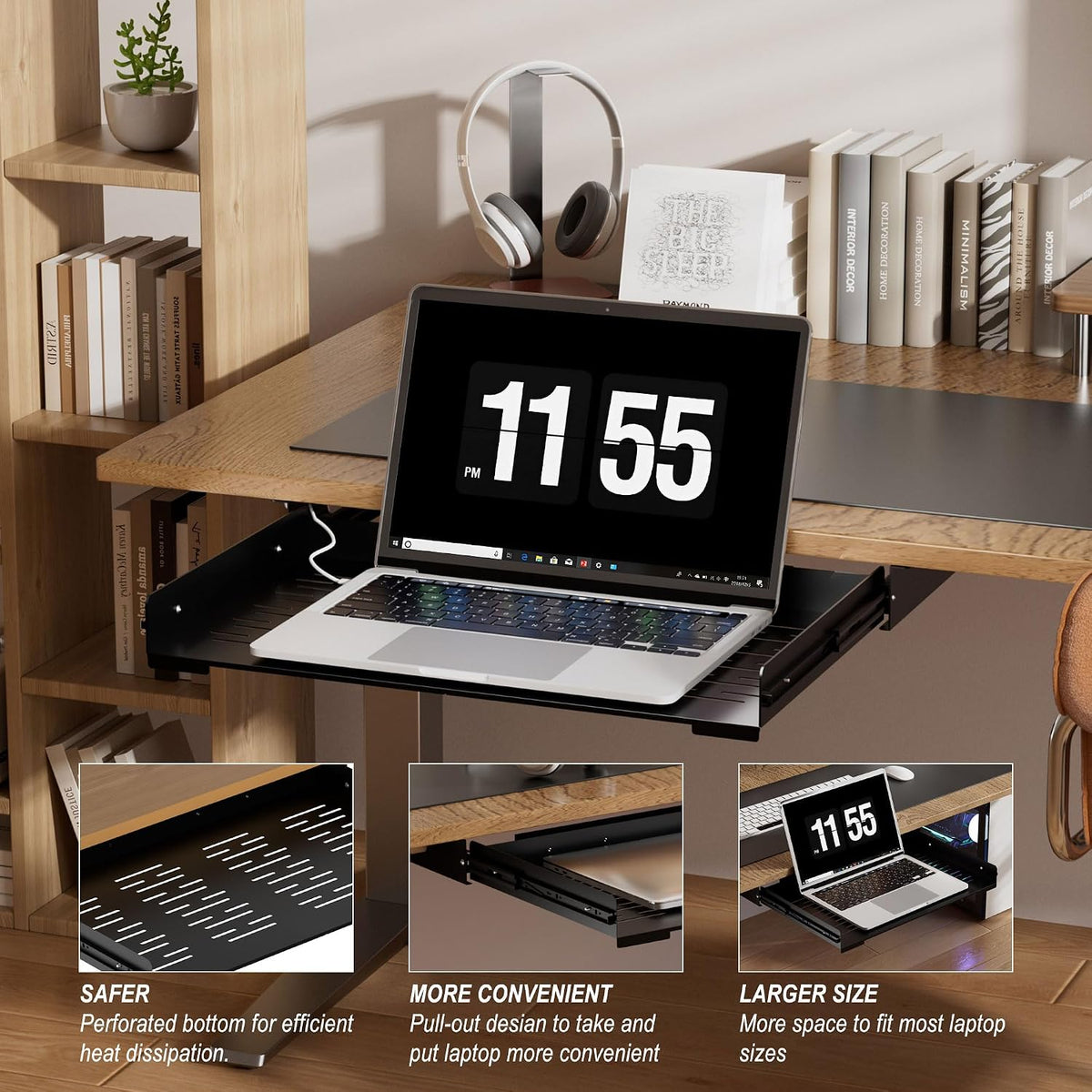 Under Desk Laptop Drawer, 22.8'' Wide Pull-Out Tray – Metal Perforate...