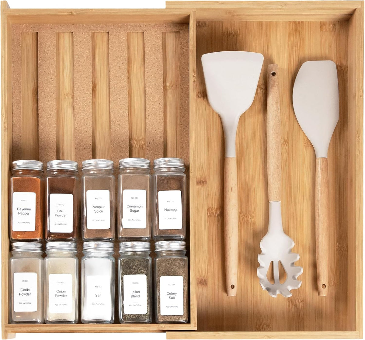KitchenEdge Expandable Spice Drawer Organizer, Bamboo