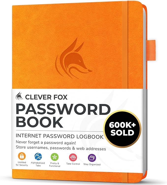 Clever Fox Password Book with alphabetical tabs. Internet Address Organizer by CleverFox