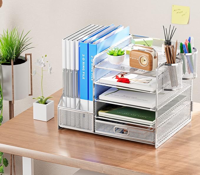 Marbrasse Desk Organizer with File Holder, 5-Tier Paper Letter Tray Organizer - Image 3