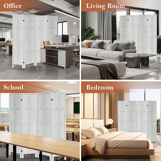 Leesinwing Wood Room Divider 4 Panel Folding Privacy Screen, Classic 5.6Ft - Image 9