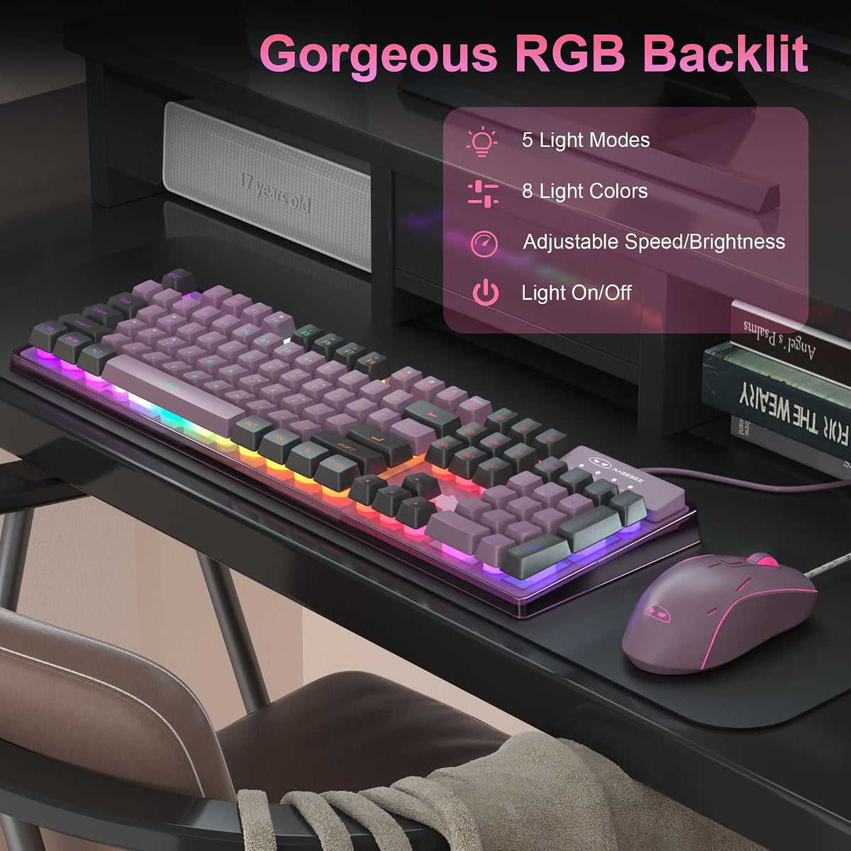 Gaming Keyboard and Mouse Combo, K1 RGB LED Backlit Keyboard with 104 Key Com...