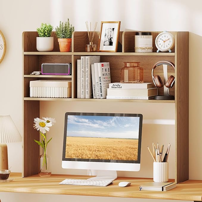 Tangkula Desktop Bookshelf for Computer Up to 32”, 37” Countertop Storage Hutch - Image 3