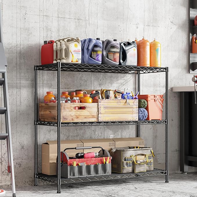 3- Shelf Metal Shelving Unit 35.6Wx14Dx36H, Adjustable Storage Shelves Heavy - Image 9