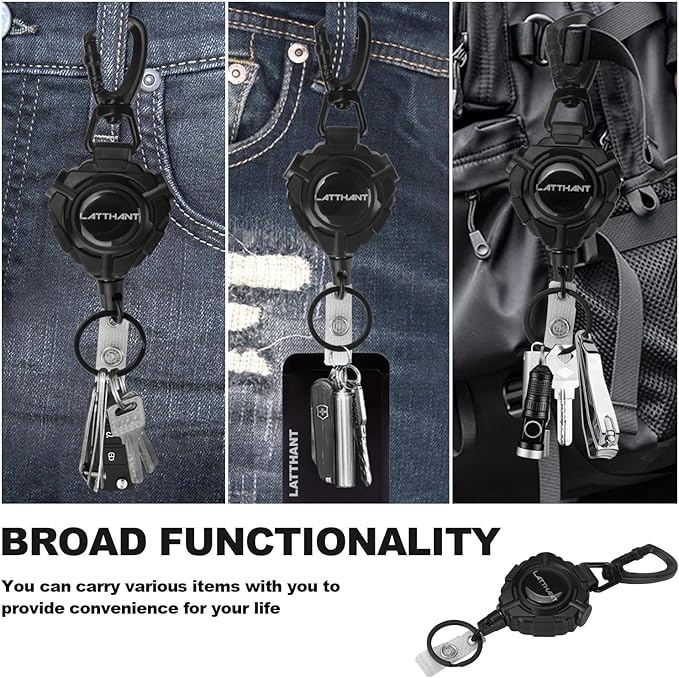 LATTHANT Badge Holder Retractable Clip, Heavy Duty Retractable Keychain - Image 2