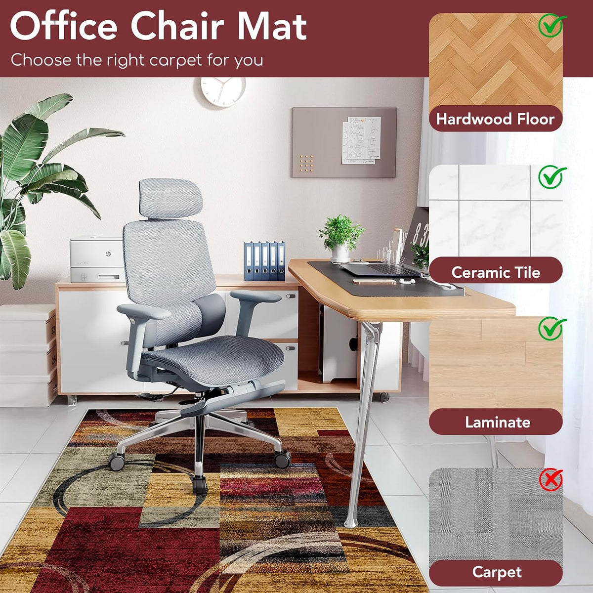 Office Chair Mat for Hardwood Floor&Tile Floor,48"X 60"-Geo Multi