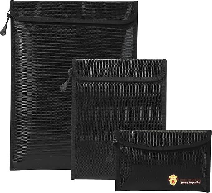 3 Pcs Fireproof Waterproof Document Bag, Fire and Water Resistant Safe Zipper by Unknown