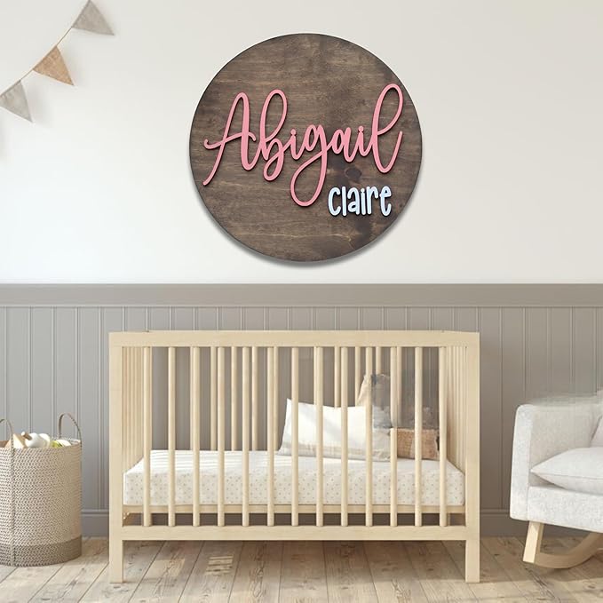 Custom Round Nusery Name Sign, Personalized 3D Baby Name Announcement Sign - Image 2