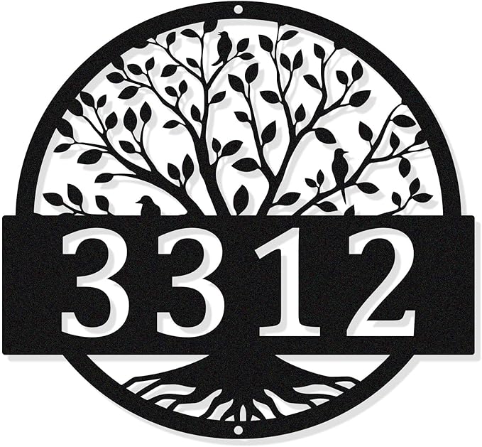Tree Of Life Metal Wall Art Address Plaque, Custom House Address Plaques Sign by HYTSIGN