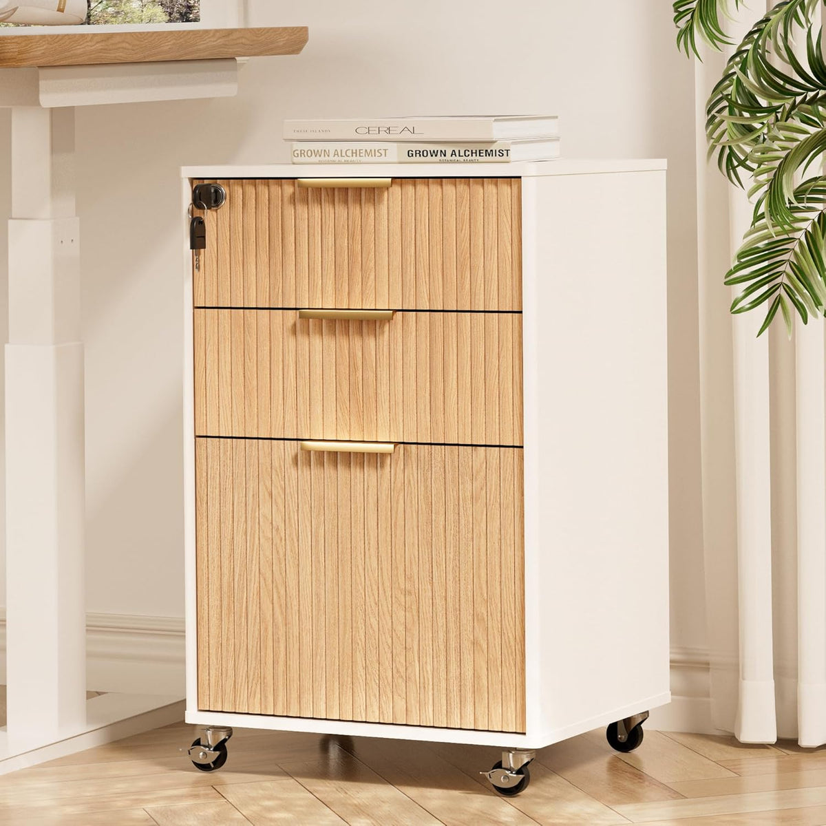 3 drawers fluted mobile file cabinet with lock, main product view